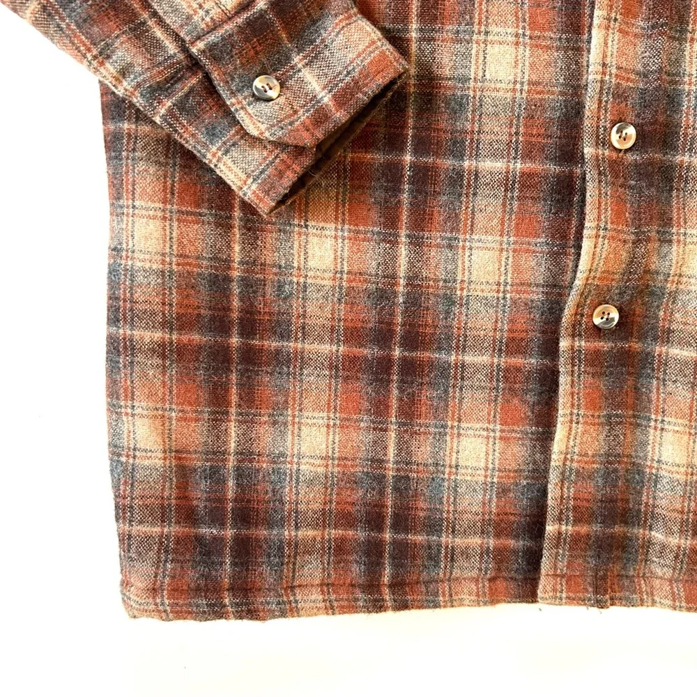 St. John’s Bay Vintage Brown & Tan Plaid Wool Button Down Chore Jacket
